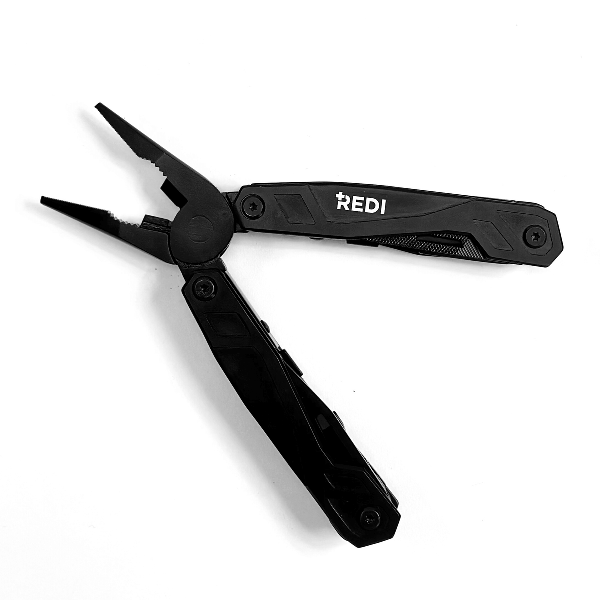 REDI 21-in-1 multi-tool opened as needle nose pliers with built-in wire cutter
