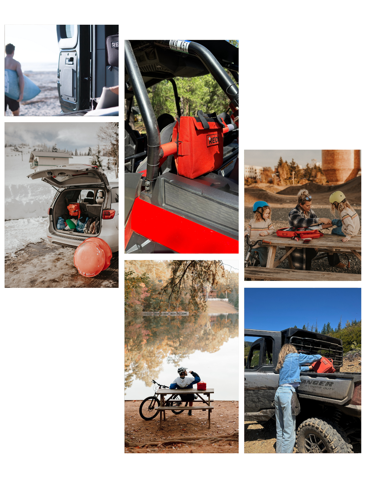 Collage of the Roadie readiness kit on weekend trips and daily drives