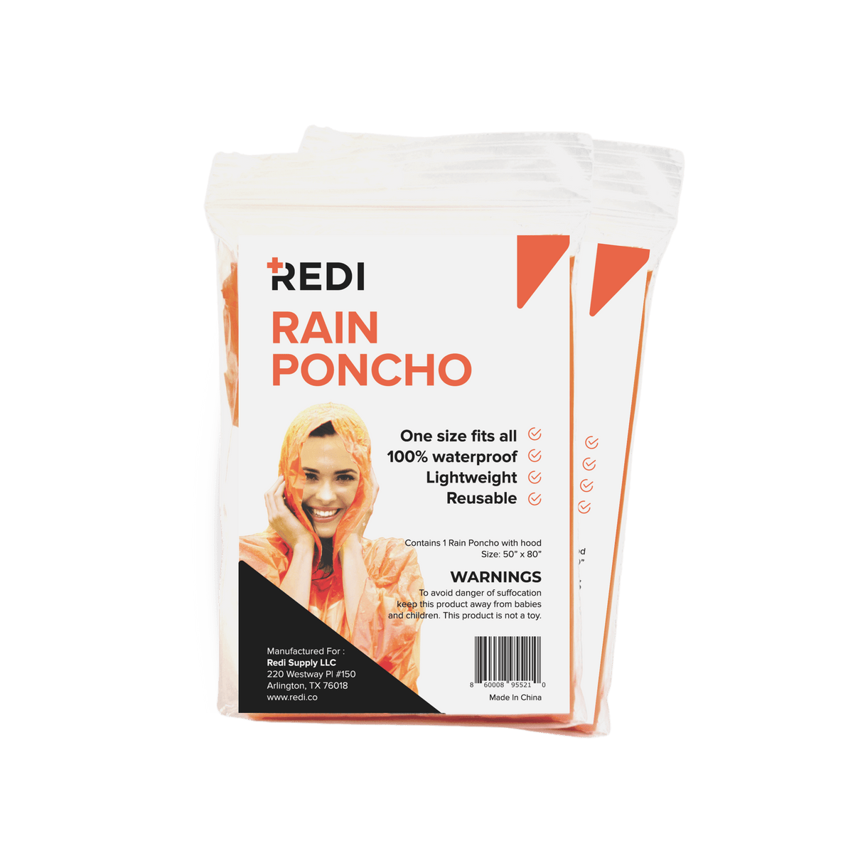 REDI emergency rain ponchos, 4 pack, folded for a car emergency kit